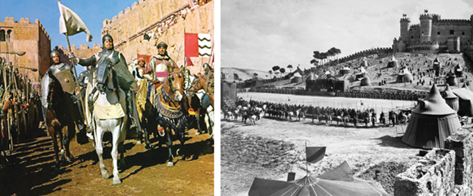 Un momento del film en Pescola (Castelln) y a la derecha el castillo de Belmonte (Cuenca)