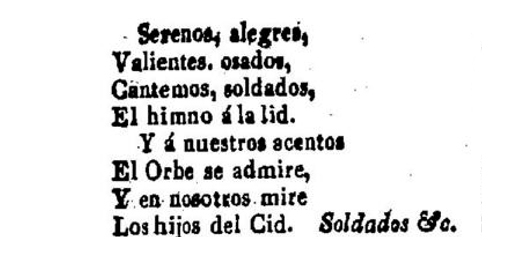 Extracto del Himno de Riego (imagen: hemeroteca digital Biblioteca Nacional de Espaa)