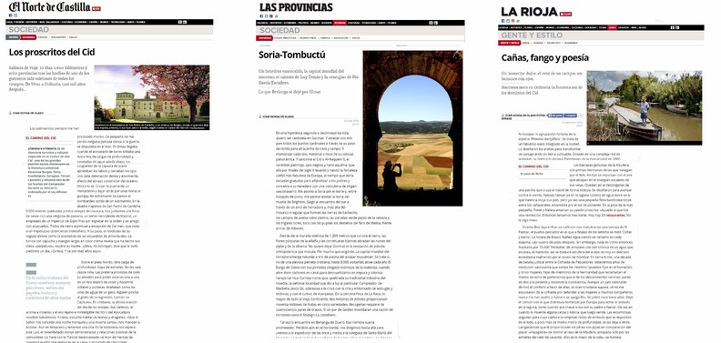 Alguna de las portadas de los reportajes dedicados al Camino del Cid publicados por los peridicos del grupo Vocento