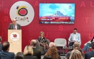 The President of Rutas Culturales de España, Juan Fernández, during his presentation at the Turespaña stand. 