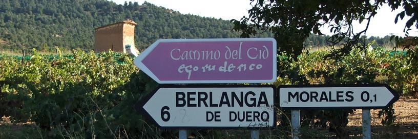 Cartel de carretera del Camino del Cid en Aguilera, Soria.